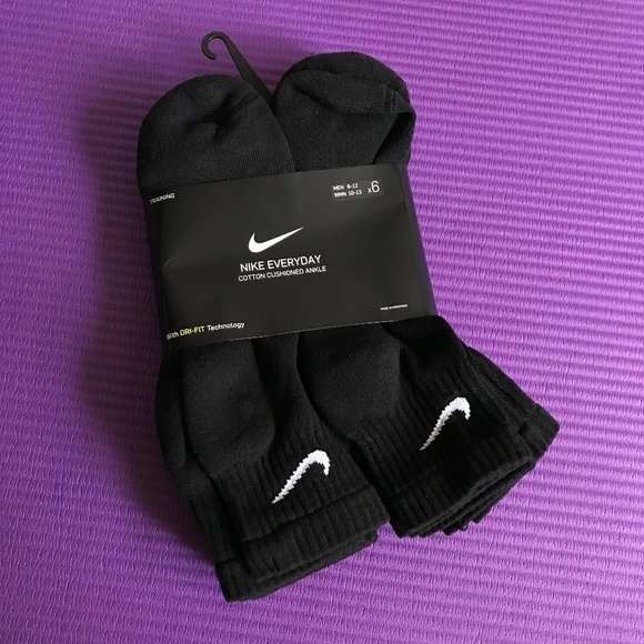 Nike Other - 6 Pairs Nike Everyday Cotton Cushion Men 8-12 Large Ankle Socks Black DRI-FIT
